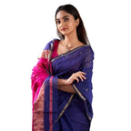 Women's Cotton Printed Saree With Unstitched Blouse 5.5Mtr (Blue)