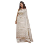Women's Cotton Printed Saree With Unstitched Blouse 5.5Mtr (Cream)