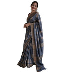 Women's Silk Printed Saree With Unstitched Blouse 5.5Mtr (Grey)
