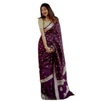 Women's Cotton Printed Saree With Unstitched Blouse 5.5Mtr (Purple)