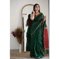 Women's Cotton Printed Saree With Unstitched Blouse 5.5Mtr (Dark Green)