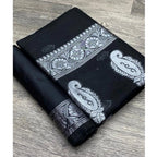 Women's Cotton Printed Saree With Unstitched Blouse 5.5Mtr (Black)
