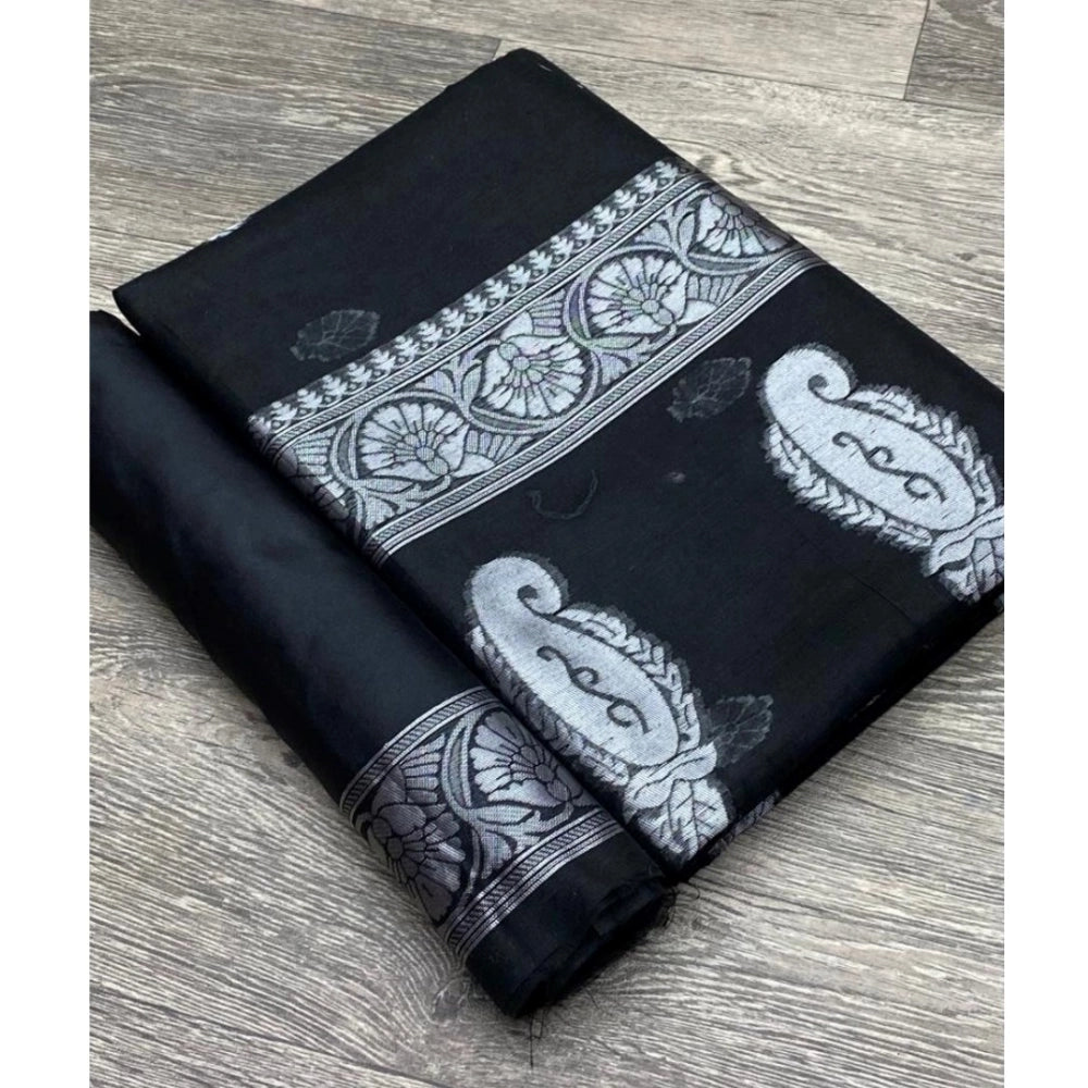 Women's Cotton Printed Saree With Unstitched Blouse 5.5Mtr (Black)