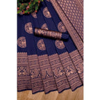 Women's Soft Lichi Silk Printed Saree With Unstitched Blouse 5.5Mtr (Navy Blue)