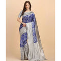 Women's Soft Lichi Silk Printed Saree With Unstitched Blouse 5.5Mtr (Blue)