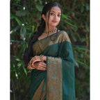 Women's Soft Lichi Silk Solid Saree With Unstitched Blouse 5.5Mtr (Green)