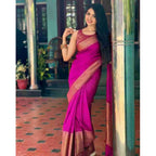 Women's Soft Lichi Silk Solid Saree With Unstitched Blouse 5.5Mtr (Pink)