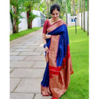 Women's Soft Lichi Silk Solid Saree With Unstitched Blouse 5.5Mtr (Blue)