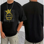 Men's Casual Cotton Blend Printed Round Neck Half Sleeve T-Shirt (Black)