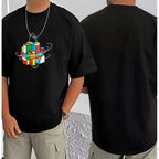 Men's Casual Cotton Blend Printed Round Neck Half Sleeve T-Shirt (Black)
