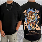 Men's Casual Cotton Blend Printed Round Neck Half Sleeve T-Shirt (Black)