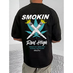Men's Casual Cotton Blend Printed Round Neck Half Sleeve T-Shirt (Black)