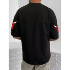 Men's Casual Cotton Blend Printed Round Neck Half Sleeve T-Shirt (Black)