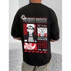 Men's Casual Cotton Blend Printed Round Neck Half Sleeve T-Shirt (Black)