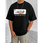 Men's Casual Cotton Blend Printed Round Neck Half Sleeve T-Shirt (Black)