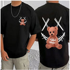 Men's Casual Cotton Blend Printed Round Neck Half Sleeve T-Shirt (Black)