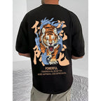 Men's Casual Cotton Blend Printed Round Neck Half Sleeve T-Shirt (Black)