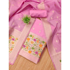Women's Banarasi Silk Printed Unstitched Salwar Suit Material With Dupatta (Light Pink, 3Mtrs)