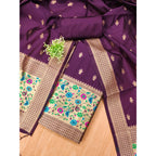 Women's Banarasi Silk Printed Unstitched Salwar Suit Material With Dupatta (Wine, 3Mtrs)