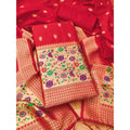 Women's Banarasi Silk Printed Unstitched Salwar Suit Material With Dupatta (Red, 3Mtrs)