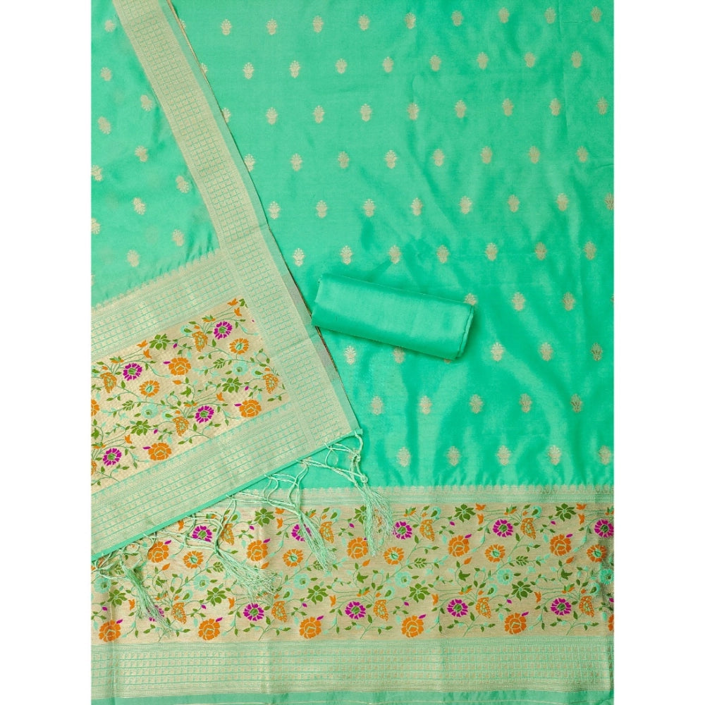 Women's Banarasi Silk Printed Unstitched Salwar Suit Material With Dupatta (Sea Green, 3Mtrs)