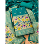 Women's Banarasi Silk Printed Unstitched Salwar Suit Material With Dupatta (Rama, 3Mtrs)