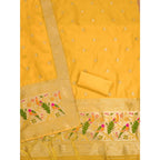 Women's Banarasi Silk Printed Unstitched Salwar Suit Material With Dupatta (Yellow, 3Mtrs)