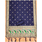 Women's Banarasi Silk Printed Unstitched Salwar Suit Material With Dupatta (Navy Blue, 3Mtrs)