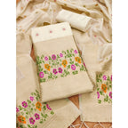 Women's Banarasi Silk Printed Unstitched Salwar Suit Material With Dupatta (White, 3Mtrs)