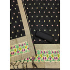 Women's Banarasi Silk Printed Unstitched Salwar Suit Material With Dupatta (Black, 3Mtrs)