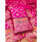 Women's Banarasi Silk Printed Unstitched Salwar Suit Material With Dupatta (Pink, 3Mtrs)