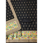 Women's Banarasi Silk Printed Unstitched Salwar Suit Material With Dupatta (Black, 3Mtrs)