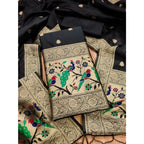 Women's Banarasi Silk Printed Unstitched Salwar Suit Material With Dupatta (Black, 3Mtrs)
