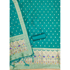 Women's Banarasi Silk Printed Unstitched Salwar Suit Material With Dupatta (Rama, 3Mtrs)