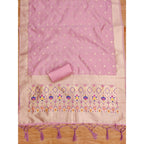 Women's Banarasi Silk Printed Unstitched Salwar Suit Material With Dupatta (Light Pink, 3Mtrs)