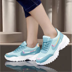 Women's Casual Mesh Printed Lace-Ups Shoes (Blue)