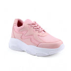 Women's Casual Mesh Printed Lace-Ups Shoes (Pink)