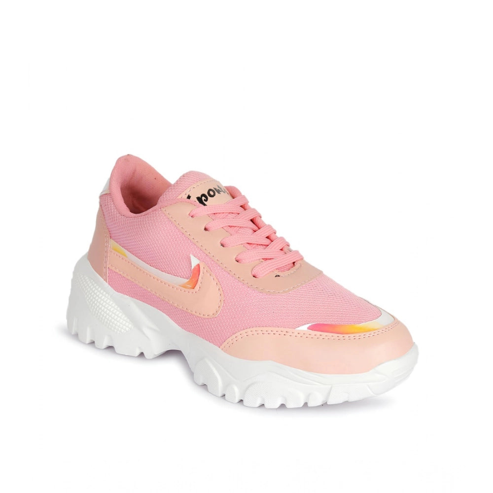 Women's Casual Mesh Printed Lace-Ups Shoes (Pink)