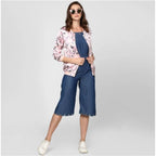 Women's Satin Floral 3/4th Sleeve Jacket (Light Pink)