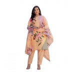 Women's Cotton Blend Printed Kurti With Pant Dupatta Set (Orange)