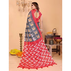 Women's Linen Cotton Printed Saree With Unstitched Blouse 5.5Mtr (Grey)