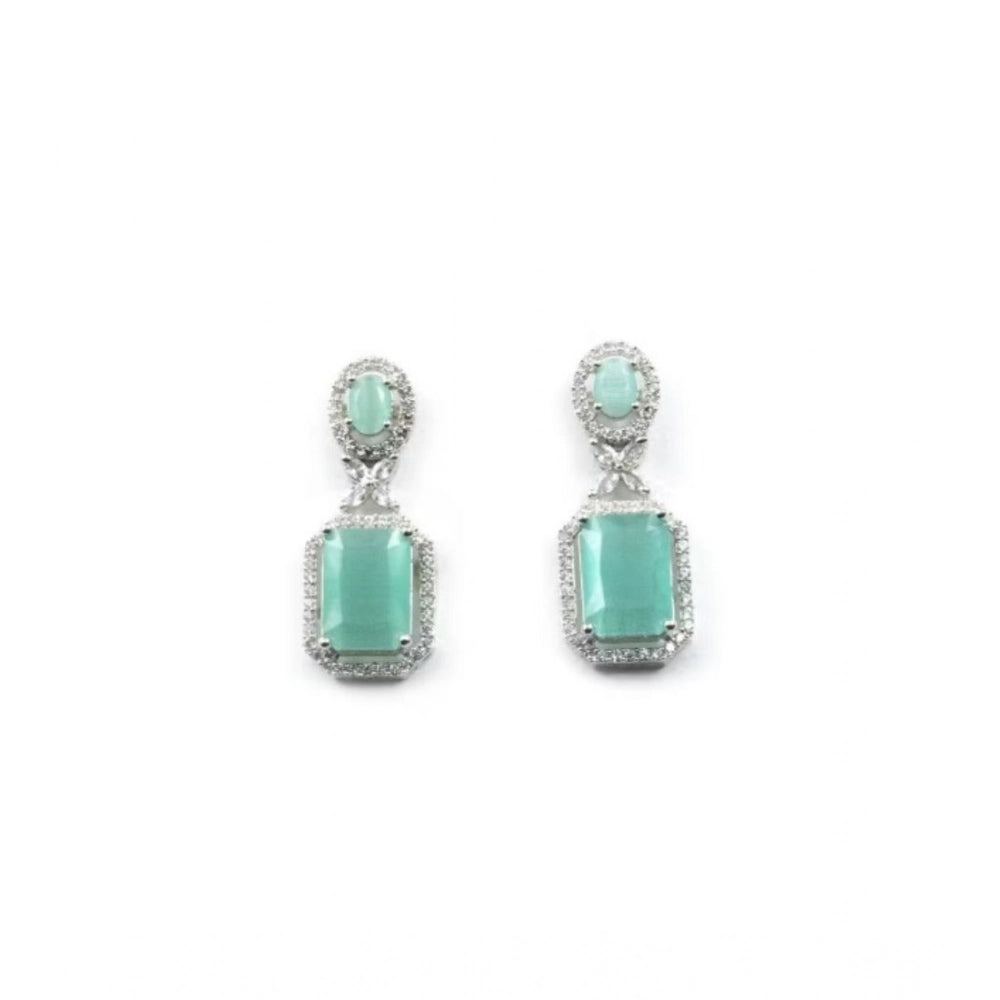 Women's Brass Silver Plated Drop Earrings (Turquoise)