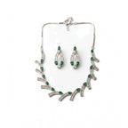 Women's Brass Silver Plated Necklace set (Green)