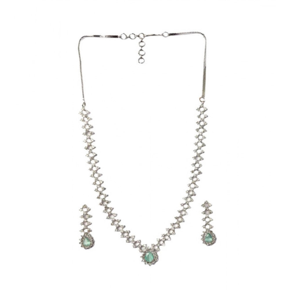 Women's Brass Silver Plated Necklace set (Turquoise)