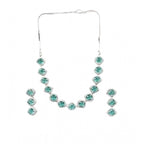 Women's Brass Silver Plated Necklace set (Green)
