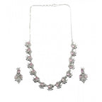 Women's Brass Silver Plated Necklace set (Pink)