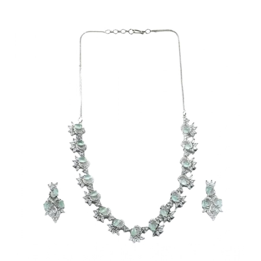 Women's Brass Silver Plated Necklace set (Turquoise)