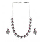 Women's Brass Silver Plated Necklace set (Red)