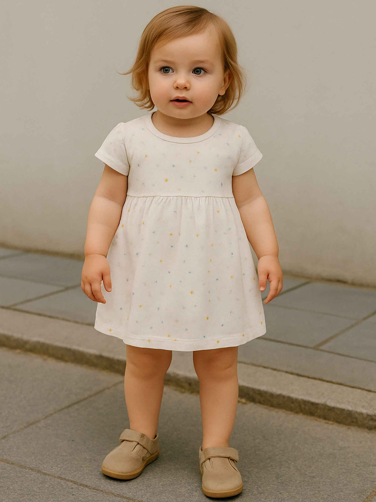 Baby Girls Printed Knit Dress Off White