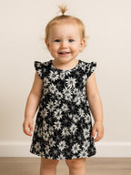 Baby Girls Black Flower Viscose Dress